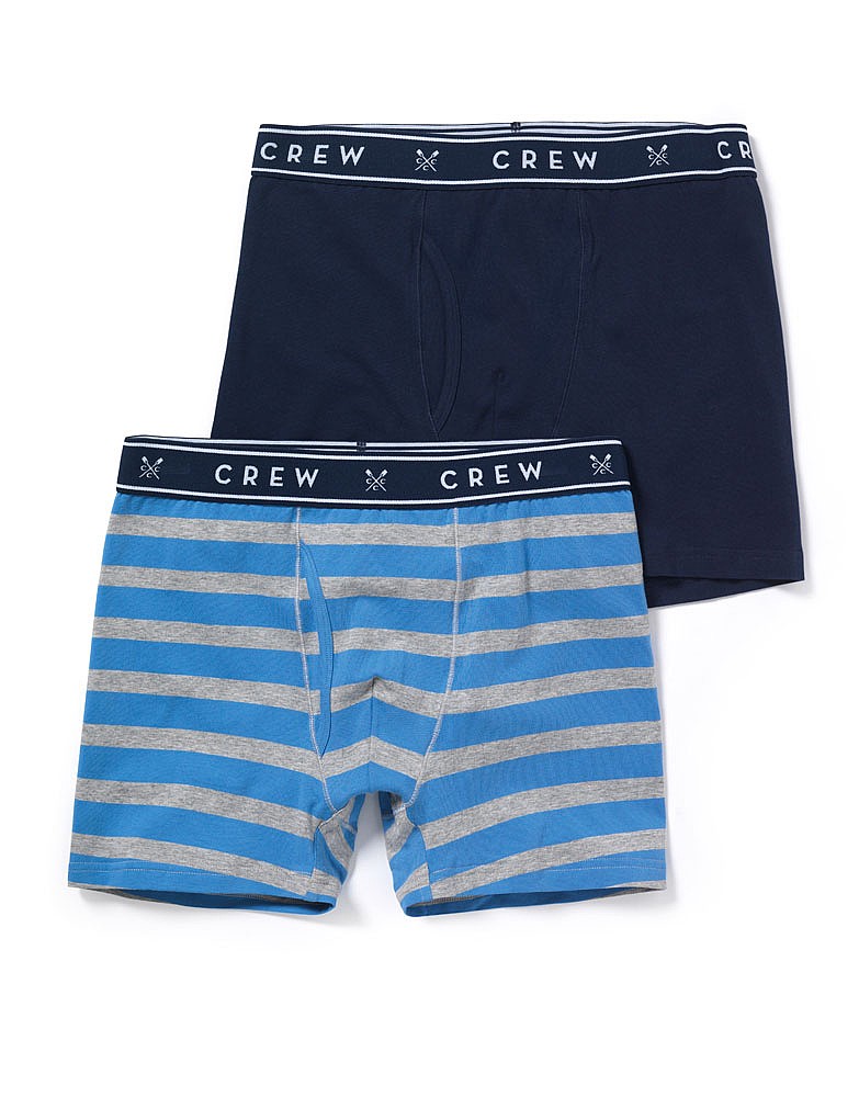 Men's 2 Pack Jersey Wide Stripe Boxers in Riviera Blue/Grey from Crew