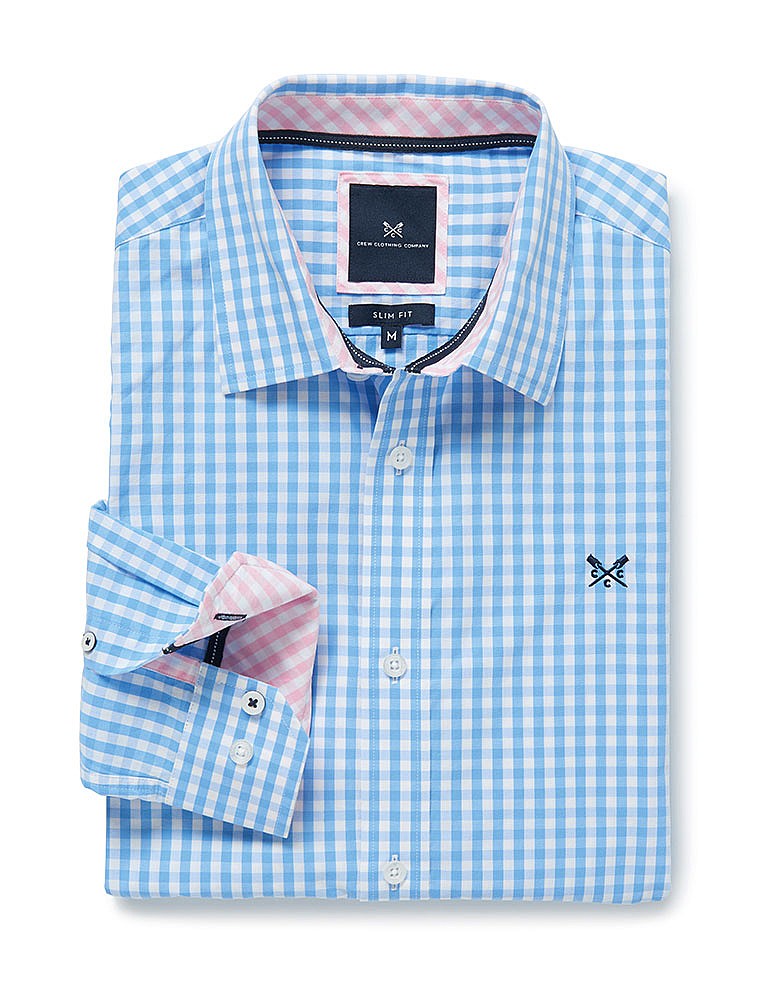 Men's Crew Slim Fit Gingham Shirt in Sky from Crew Clothing
