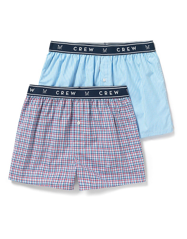 Men's 2 Pack Woven Boxers in Deep Water/Alderman from Crew Clothing