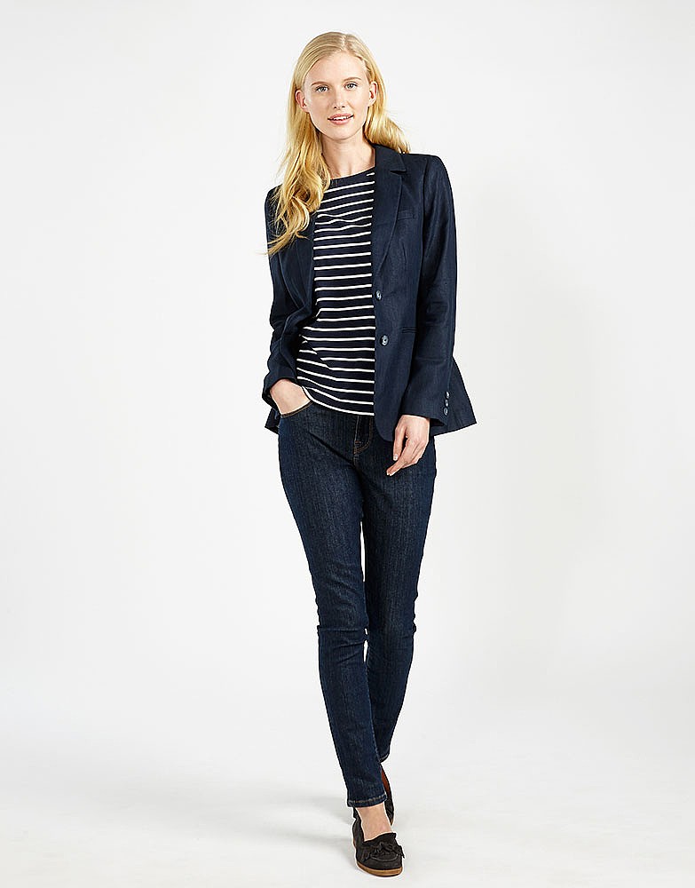 Women's Linen Herringbone Blazer in Dark Navy from Crew Clothing