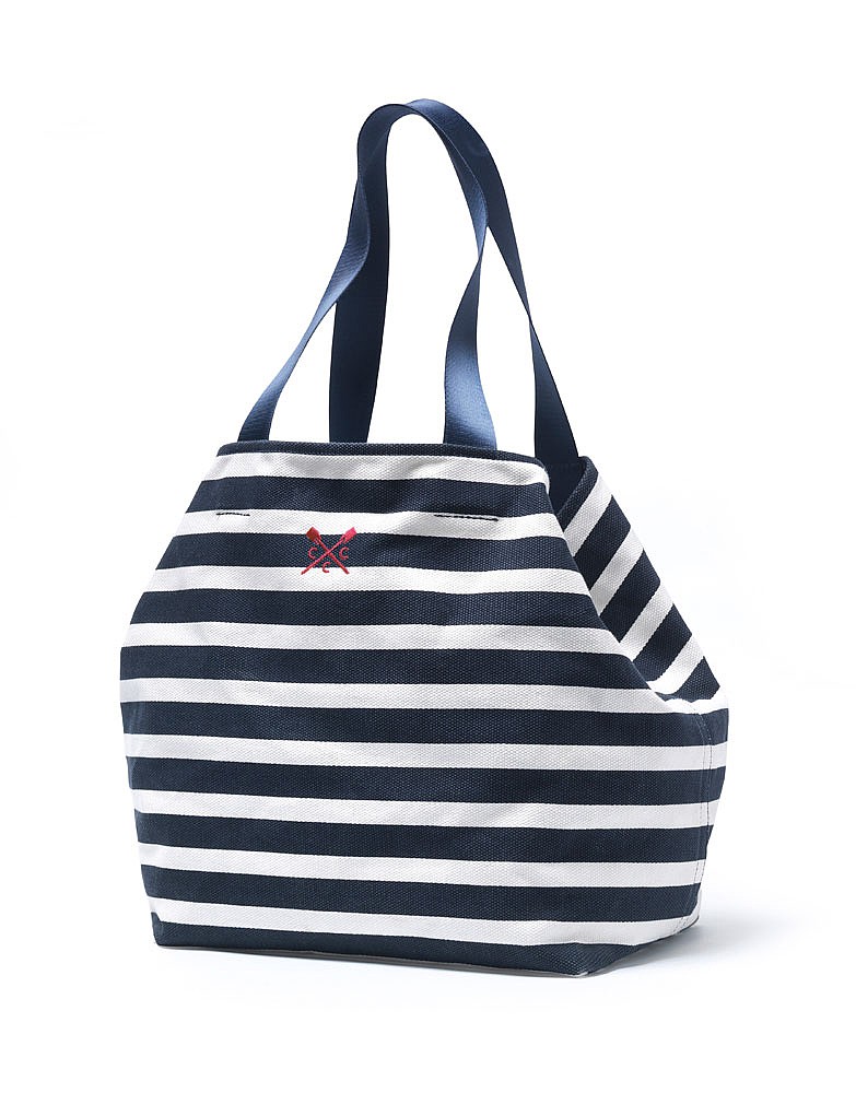 Women's Archer Beach Tote in Navy White Linen from Crew Clothing