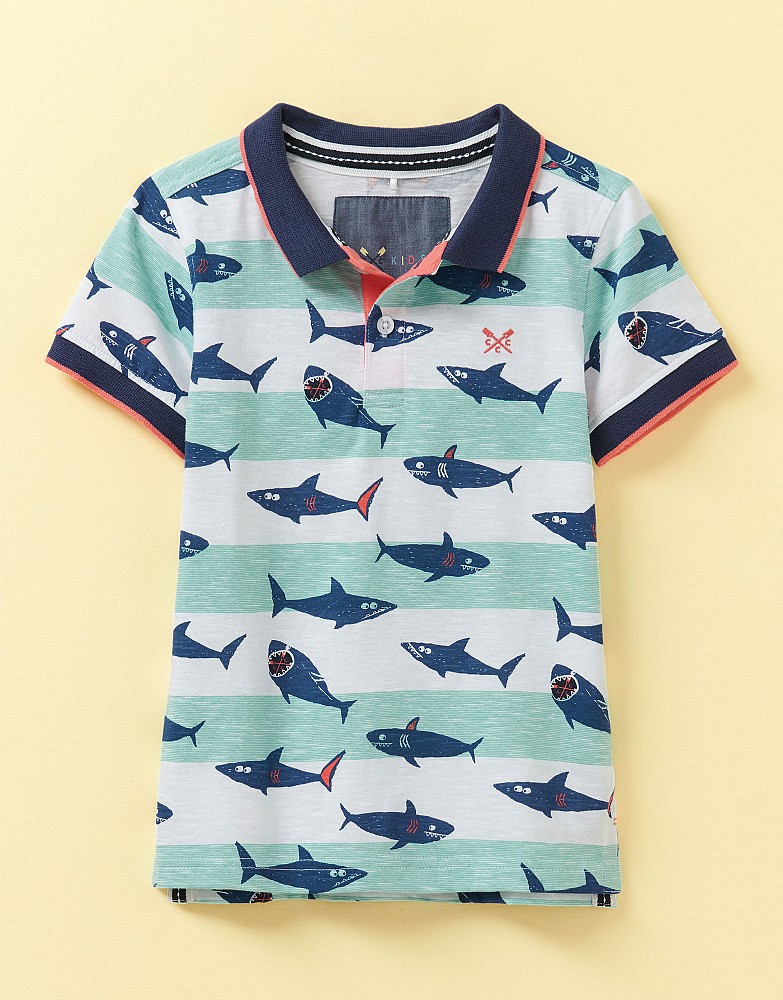 Stripe Shark Print Jersey Polo Shirt