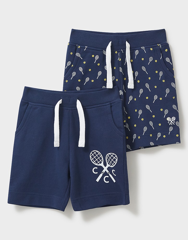 2 Pack Tennis Print & Plain Jersey Shorts