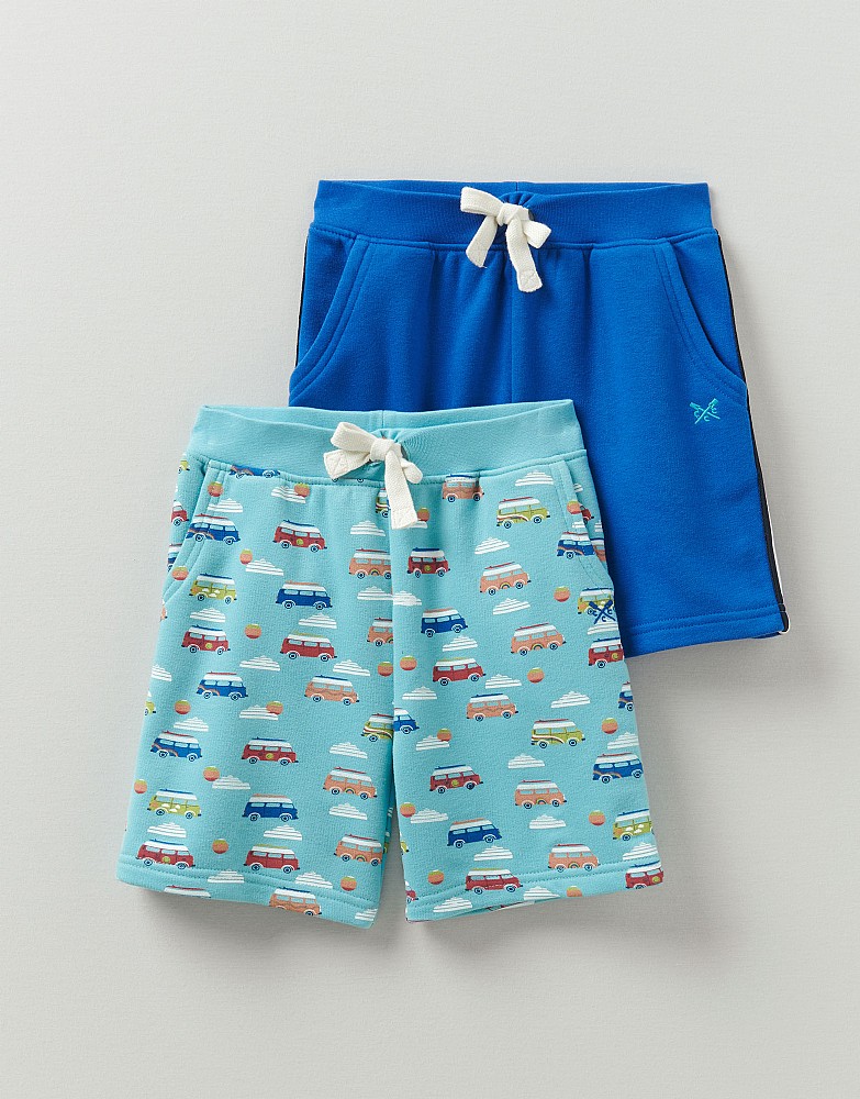 2 Pack Print And Plain Jersey Shorts - blue