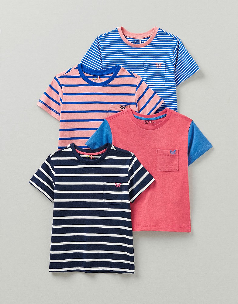 4 Pack Stripe & Colour Block Mix T-Shirts