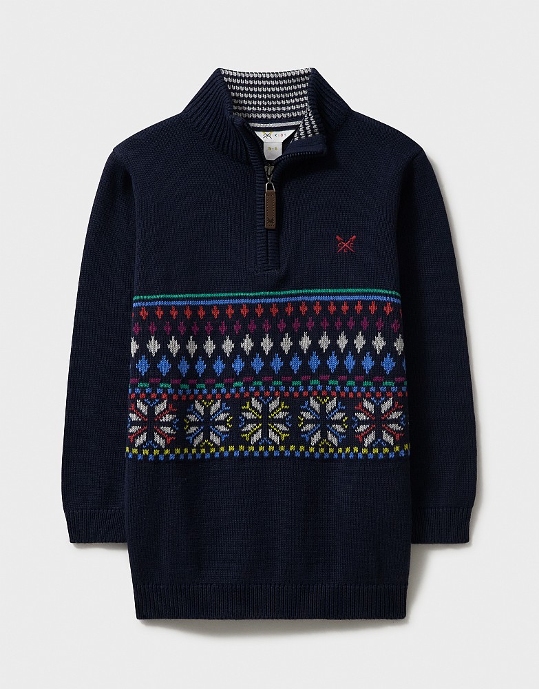 Fairisle Half Zip Jumper in Navy