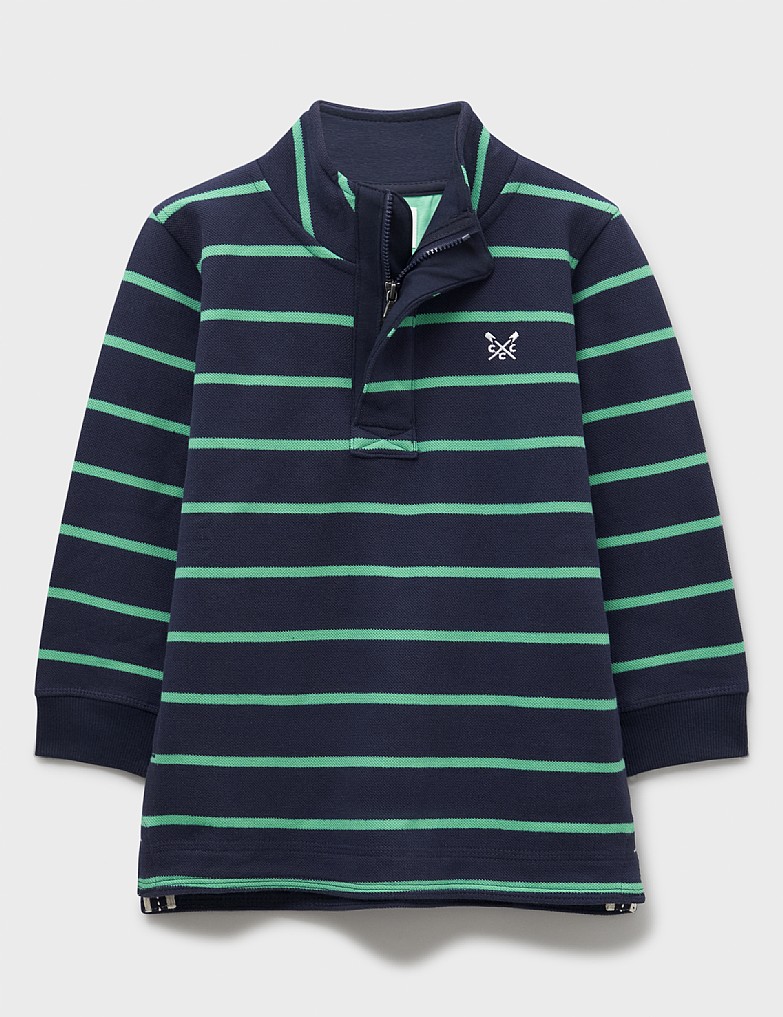Padstow Cotton Half-Zip Sweatshirt in Green & Navy 
