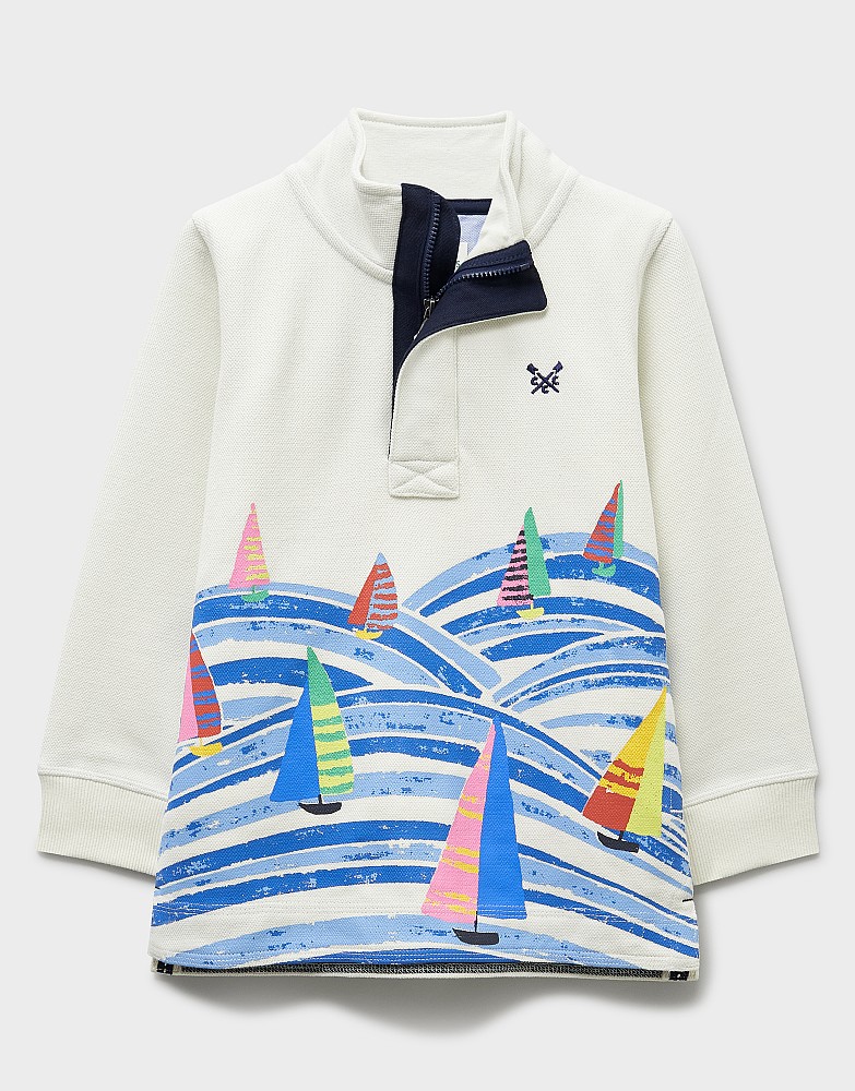 Cotton-Pique Boat-Print Padstow in White