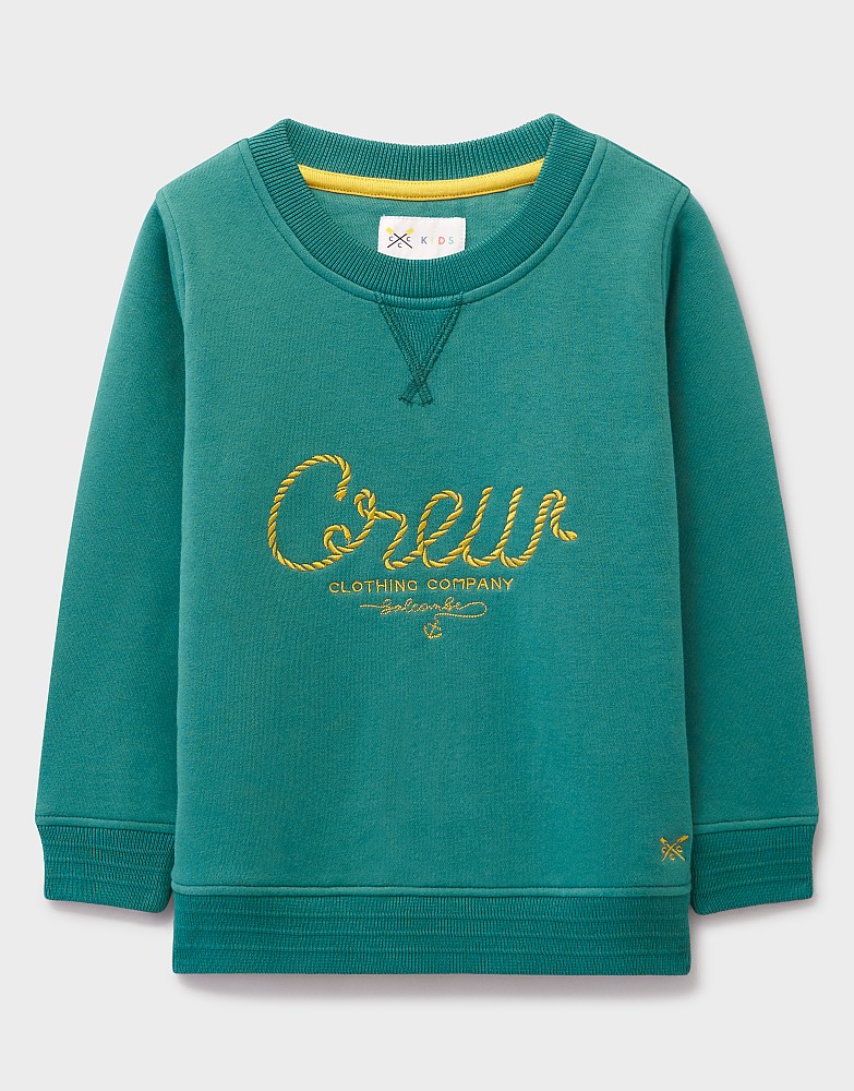 Embroidered Crew Neck Sweatshirt in Teal Green