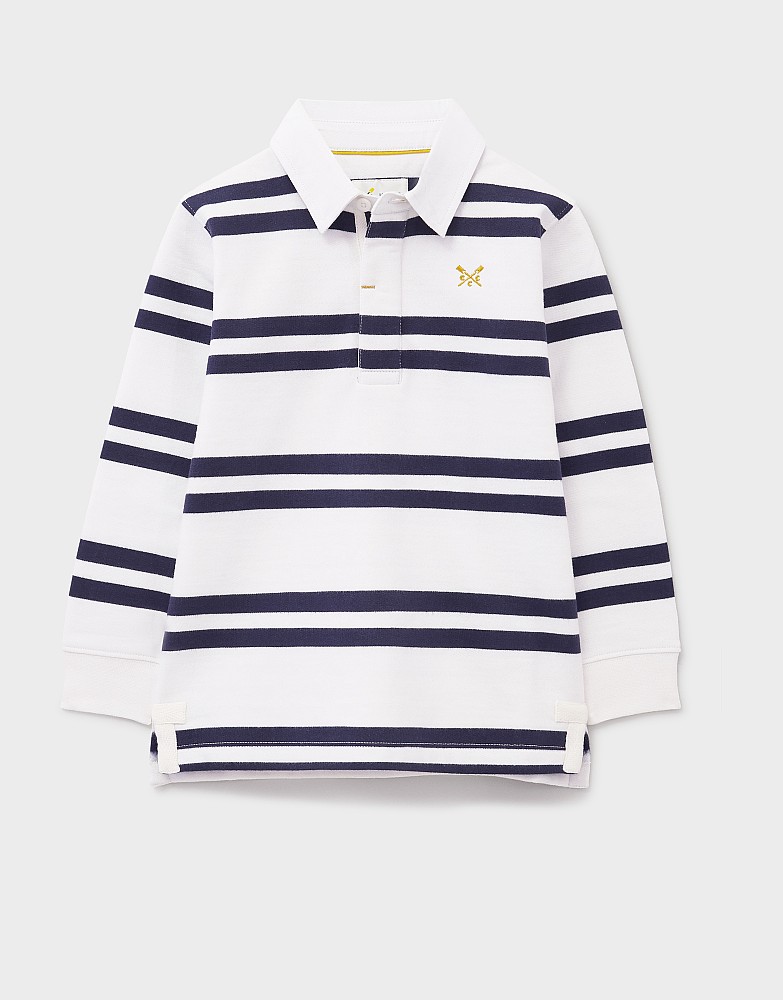 Cotton Rugby Sweatshirt in White & Dark Navy