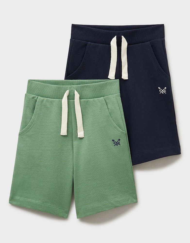2 Pack Plain Jersey Shorts in Green and Navy
