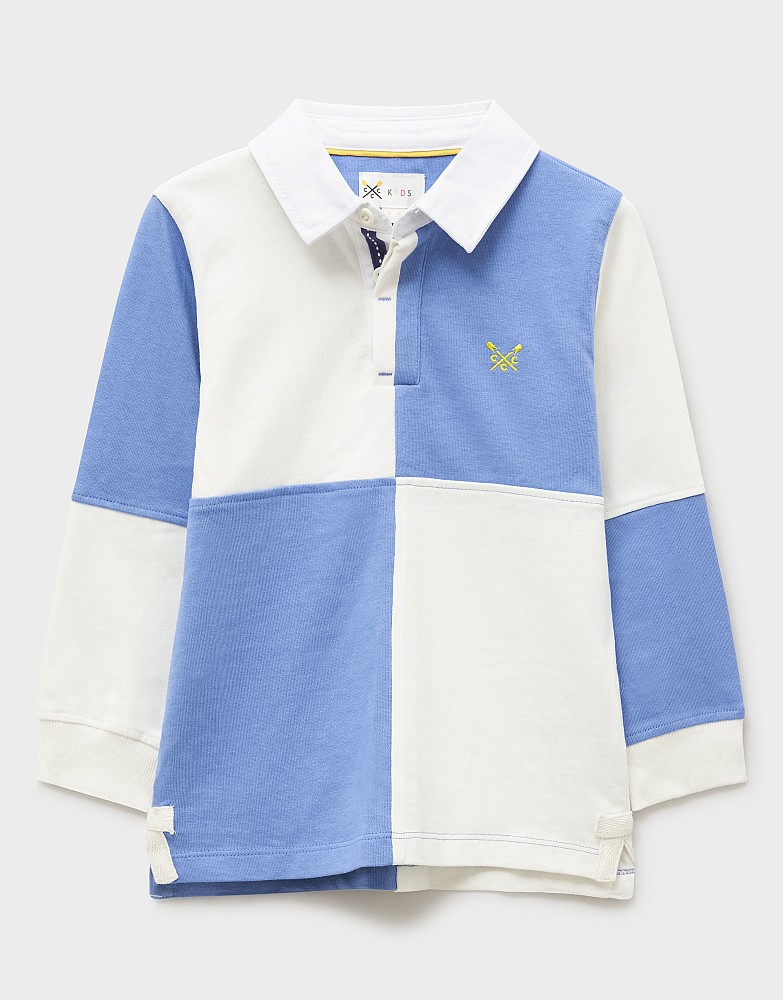 Harlequin Cotton Long-Sleeve Rugby Shirt in Blue & White 