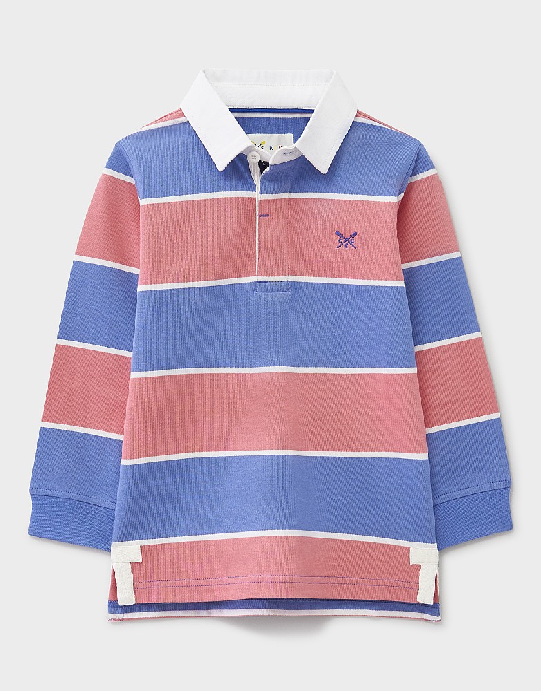 Cotton Rugby Shirt in Red, Blue & White Stripes 