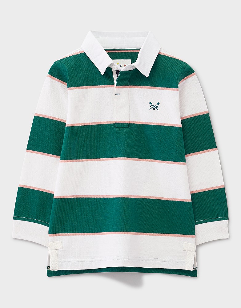 Long Sleeve Striped Rugby Shirt in White and Green Stripes