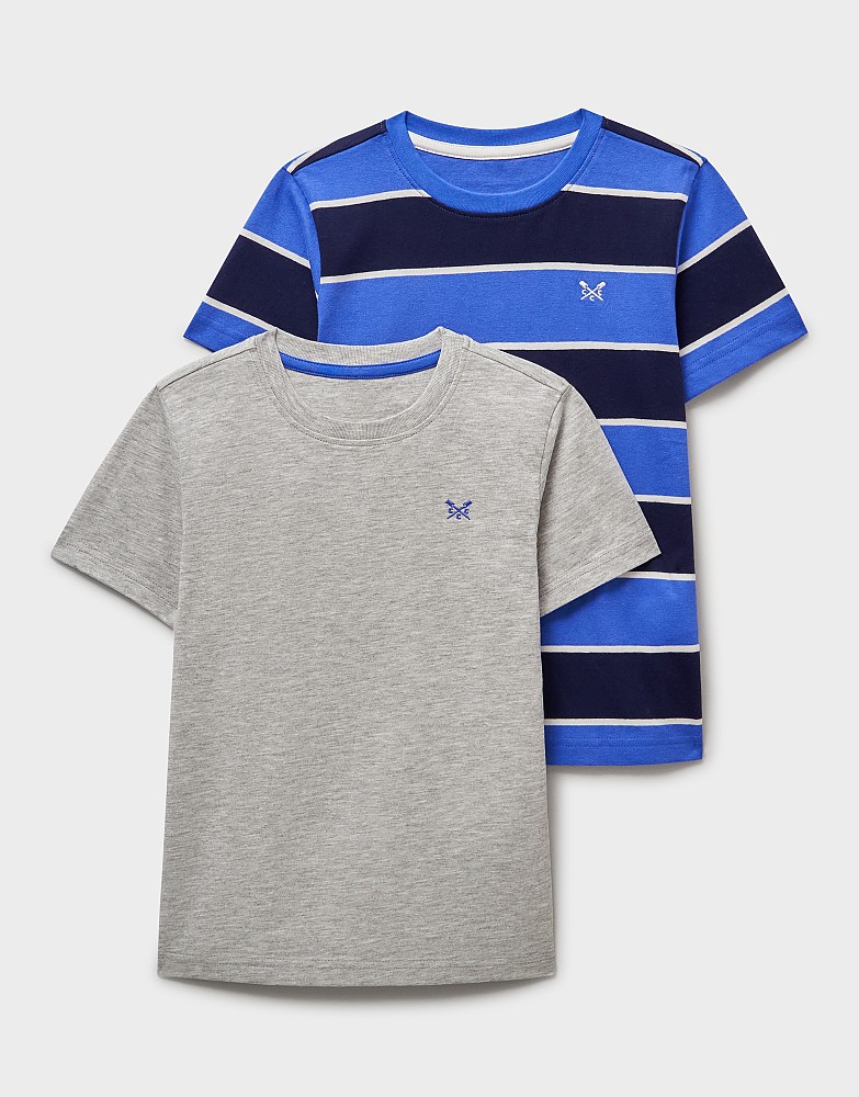 2 Pack Stripe and plain Classic Tees in Grey and Blue