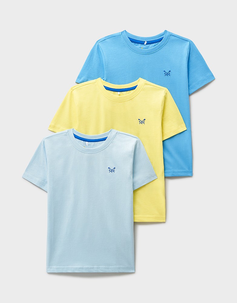 Three Pack Plain Classic Tees in Light Blue, Yellow and Aqua