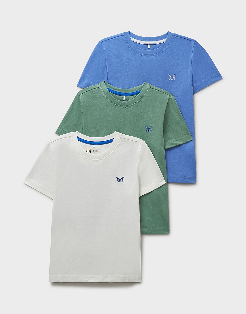 3 Pack Plain Classic Tees in Dusty Green, White and Mid Blue