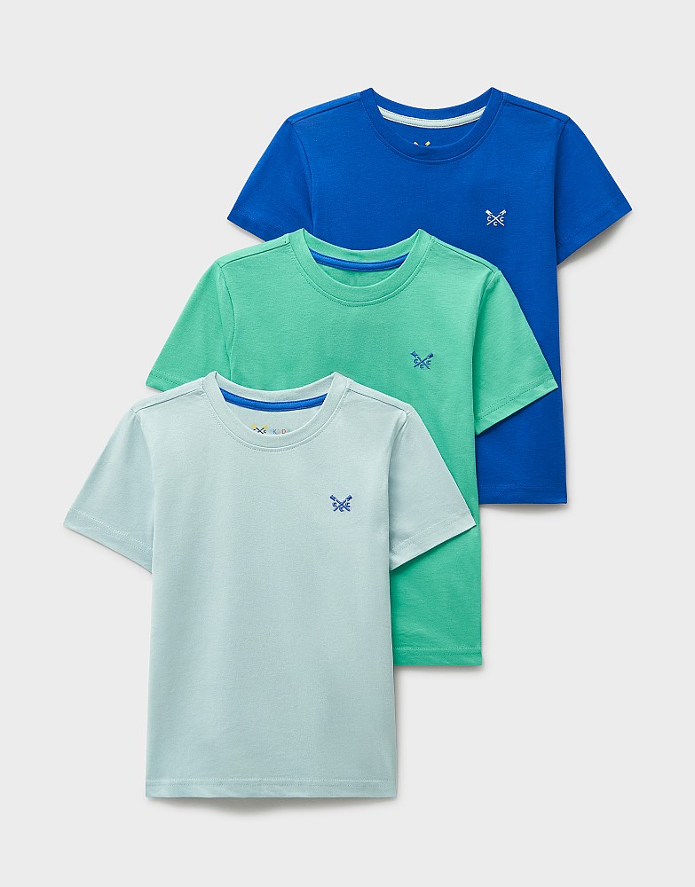 Three Pack Plain Classic Tees in Turquoise, Mid Blue and Light Blue