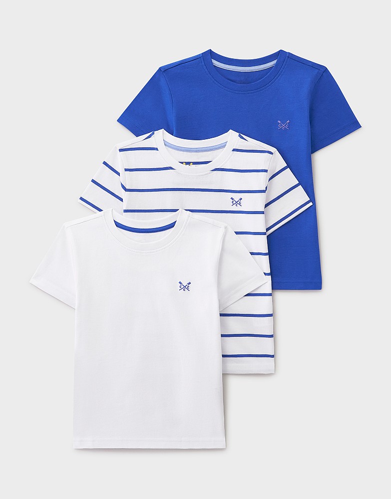 3 Pack Stripe & Plain Classic Tees in Blue