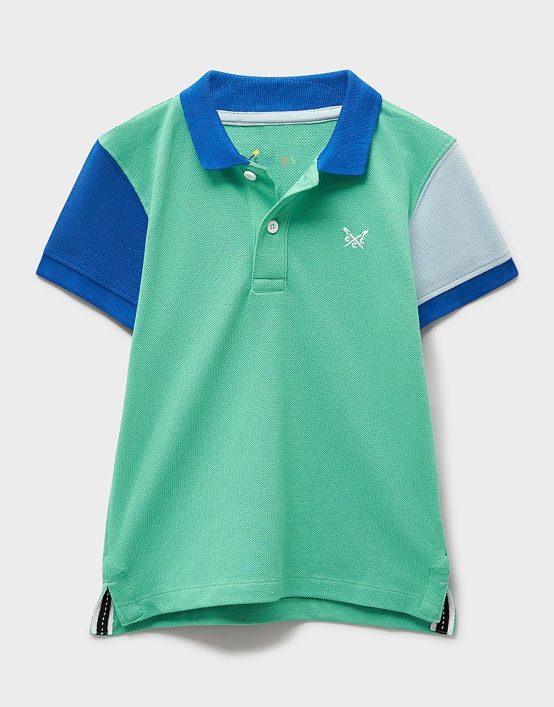 Contrast-Sleeve Polo Shirt in Green & Blue