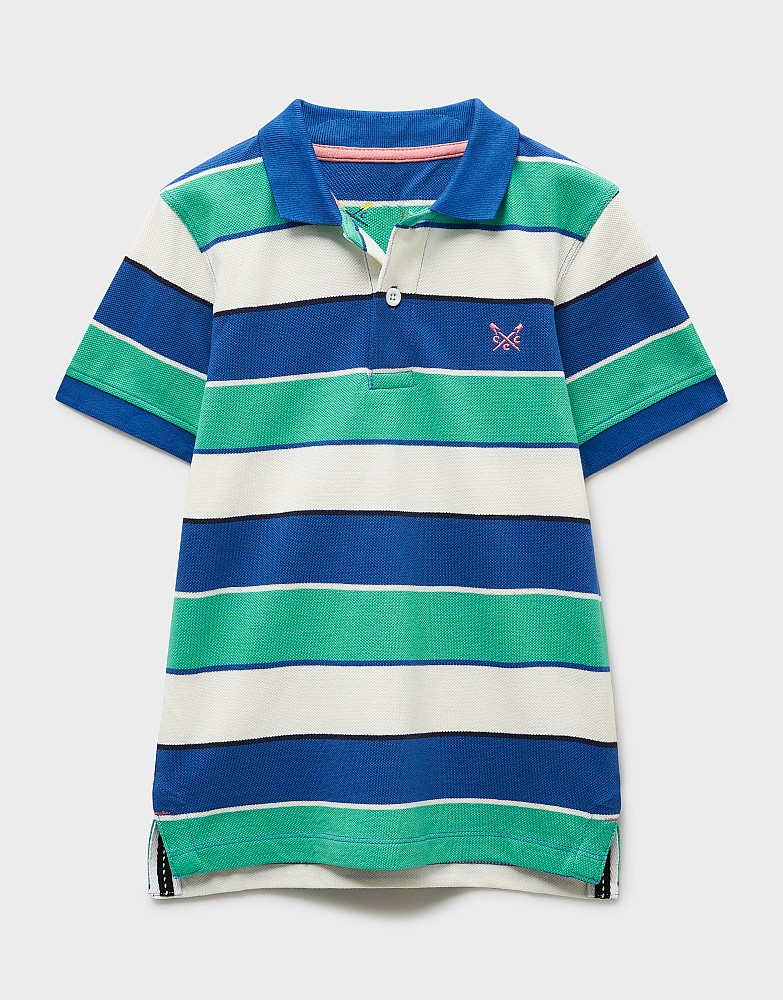 Stripe Oxford Pique Polo in Blue, Green and White