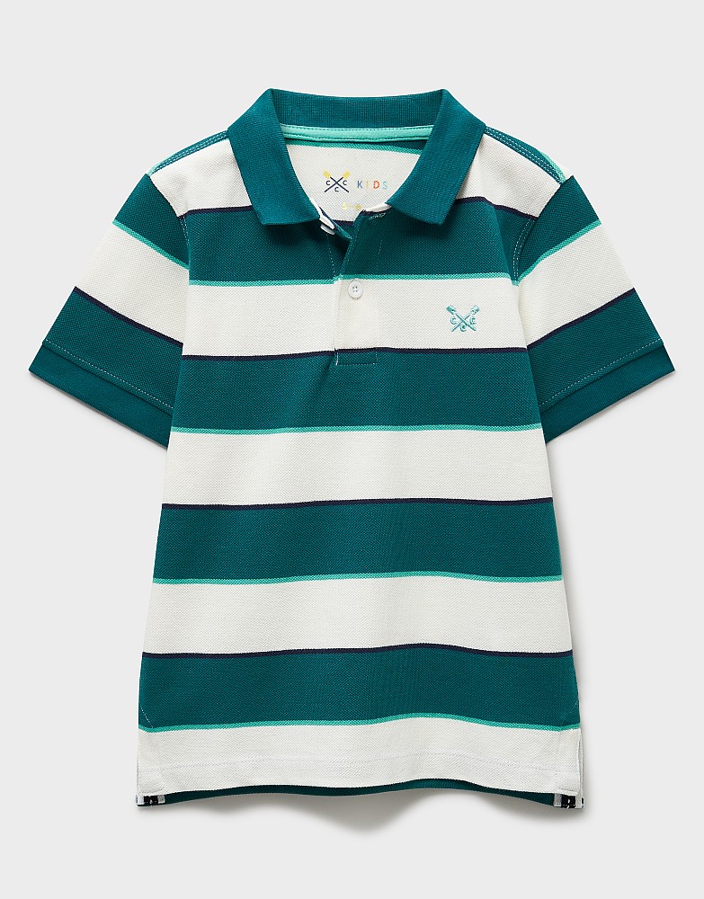 Cotton Polo Shirt in Teal & White Stripes 