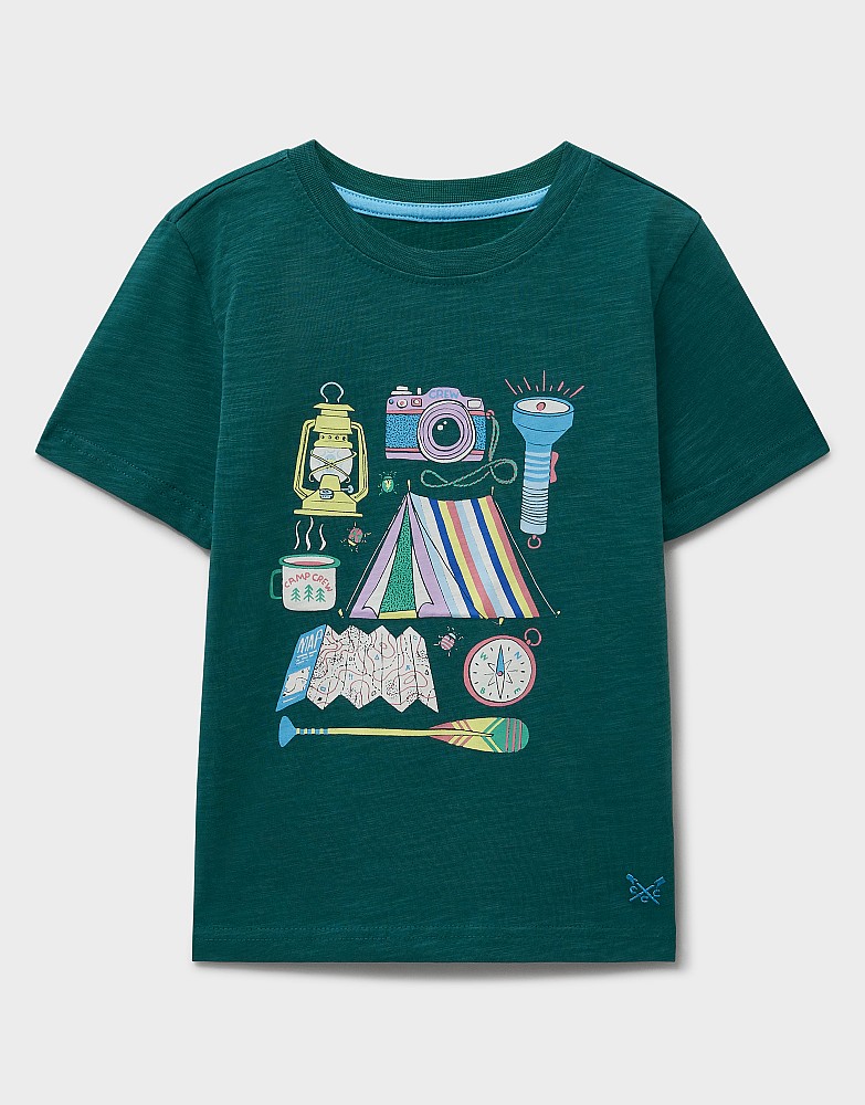 Short Sleeve Camping Graphic T-Shirt in Green