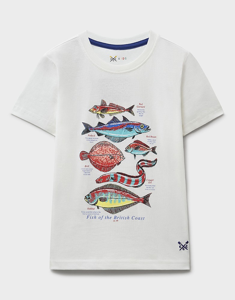 Short Sleeve Graphic T-Shirt in White Fish Print