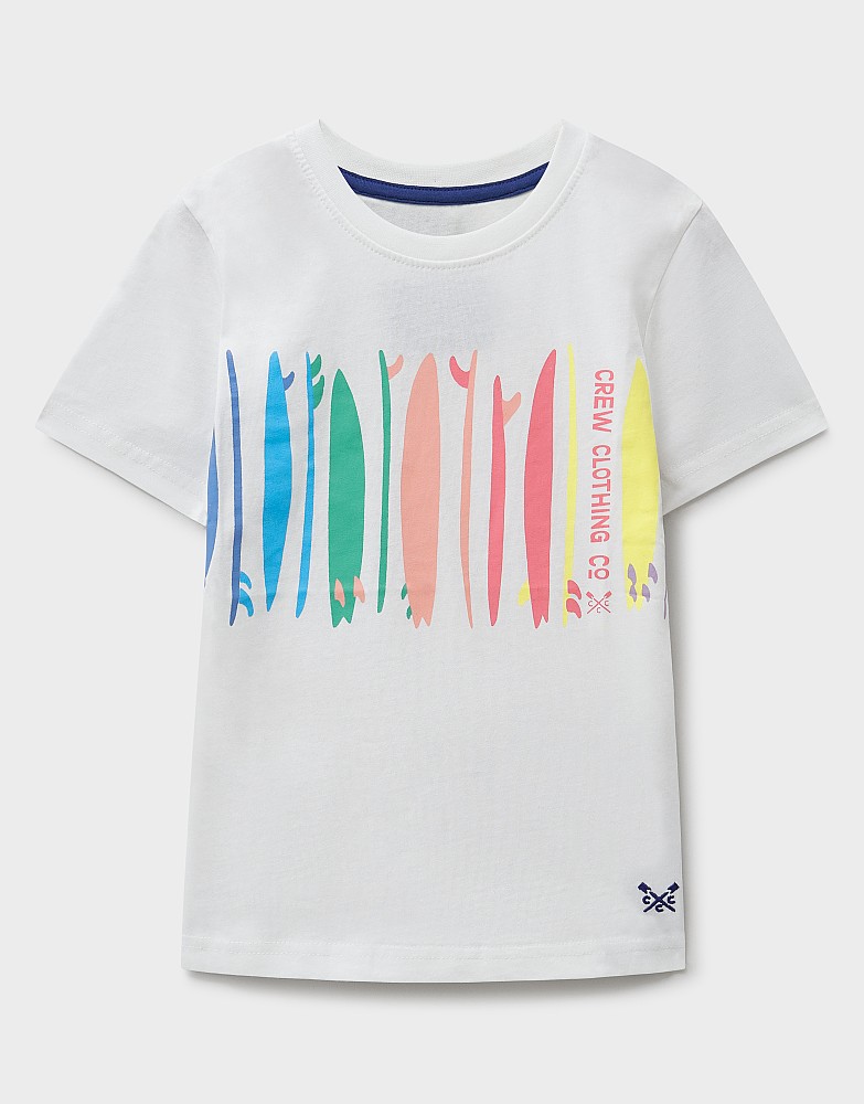 Short Sleeve Surf Board Graphic T-Shirt in White