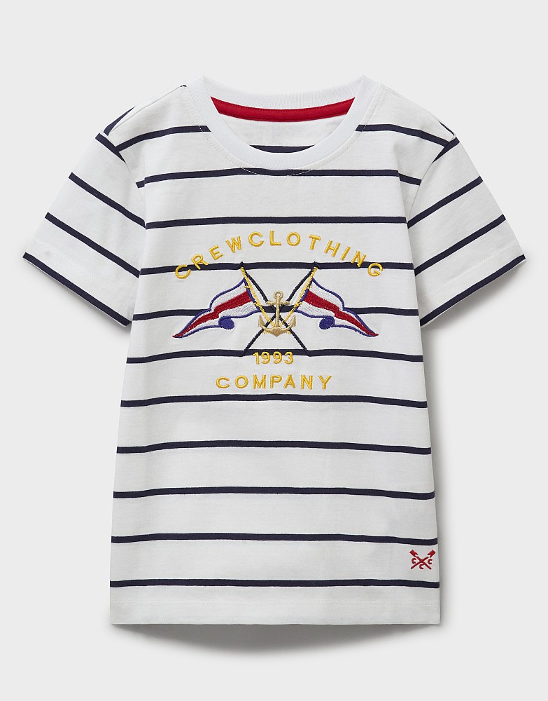 Graphic T-Shirt in White & Navy Stripe