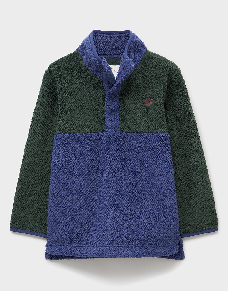 Borg Half-Popper Fleece in Green & Navy