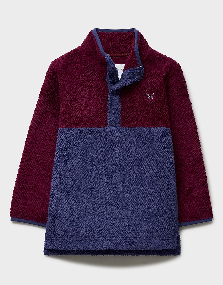 Borg Half-Popper Fleece in Burgundy Red & Deep Blue