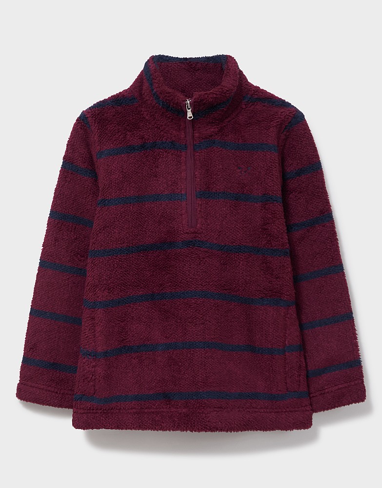 Borg Half-Zip Fleece in Burgundy Red & Navy Stripe