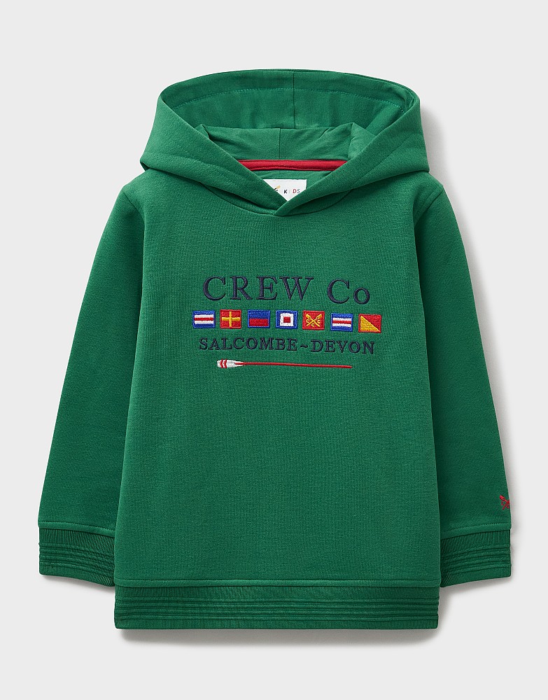Cotton-Mix Heritage Embroidery Hoodie in Deep Green