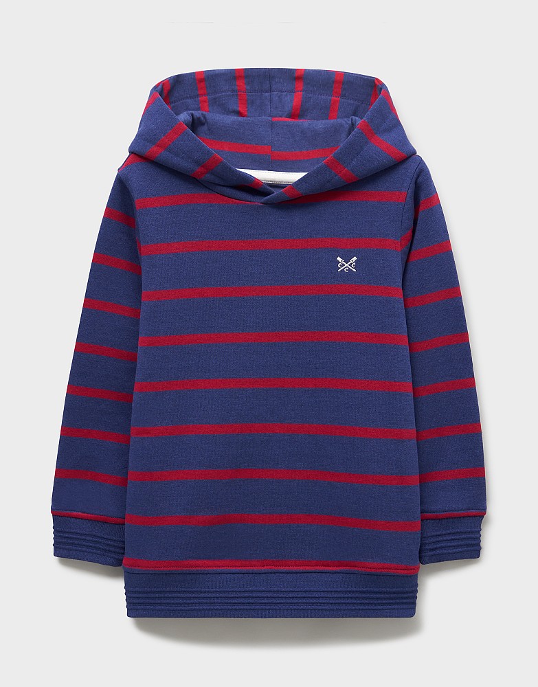 Striped Cotton-Mix Hoodie in Deep Blue & Red