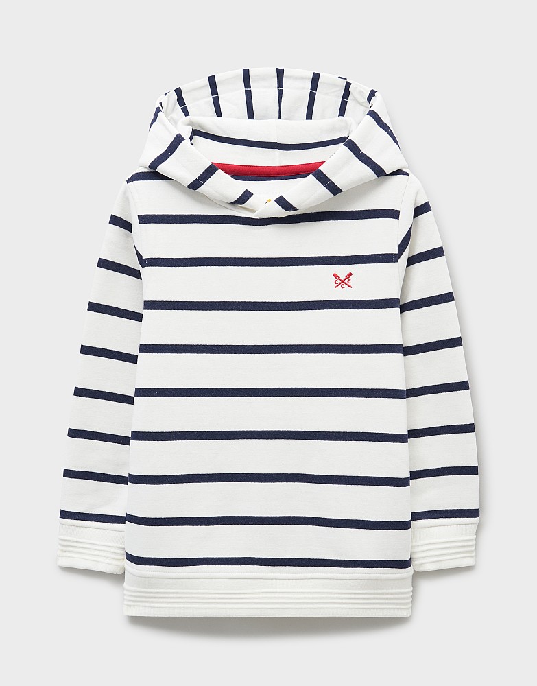 Striped Cotton-Mix Hoodie in White & Deep Blue