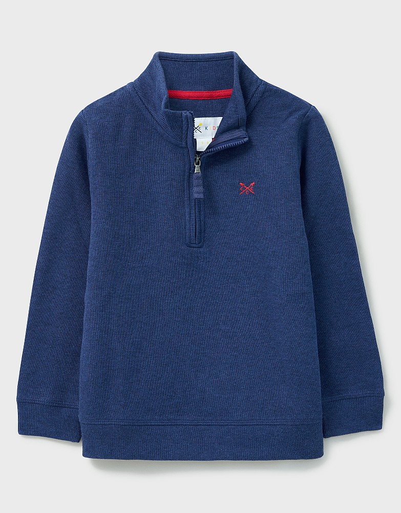 Cotton French Rib Half-Zip Sweatshirt in Cobalt Blue Marl