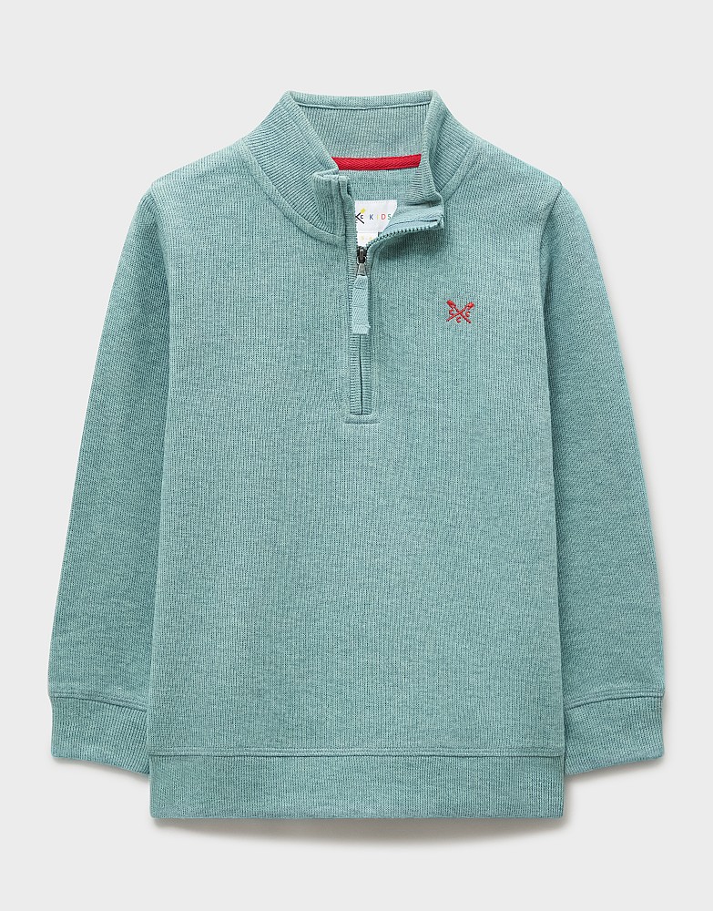 Cotton French Rib Half-Zip Sweatshirt in Sea Blue Marl