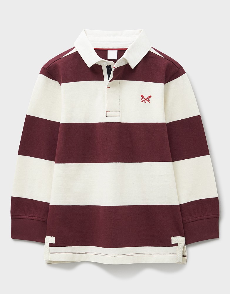 Yarn Dye Stripe Rugby Shirt in Burgundy and White