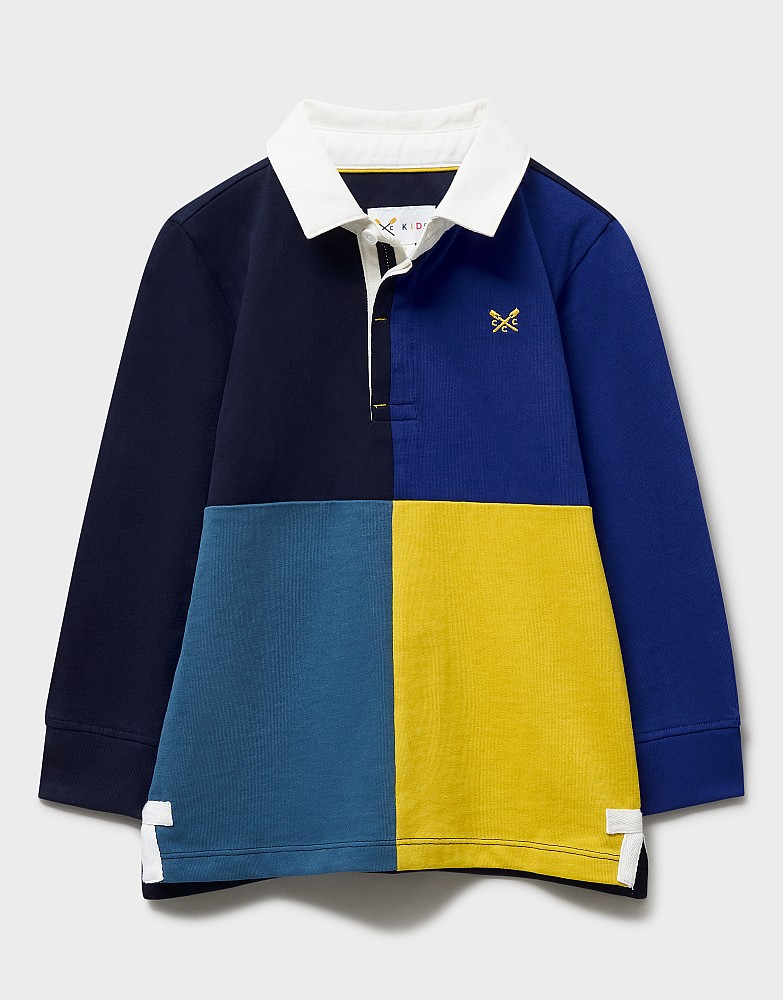 Cotton Long-Sleeve Harlequin Rugby in Blue & Yellow