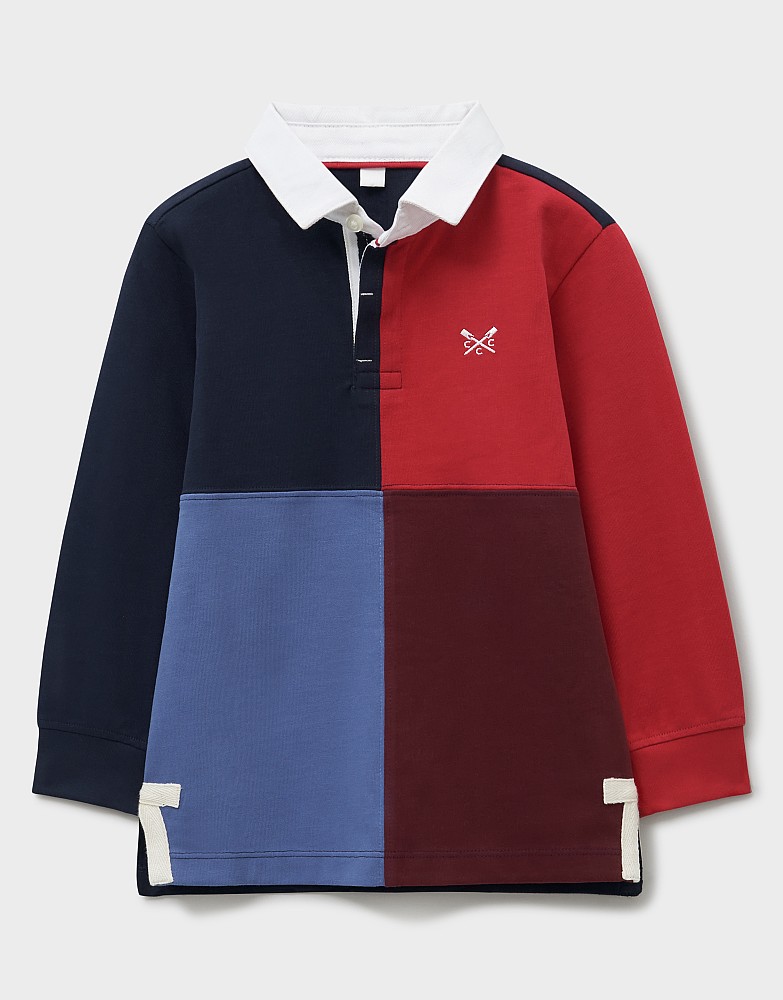 Cotton Long-Sleeve Harlequin Rugby in Navy, Red & Blue