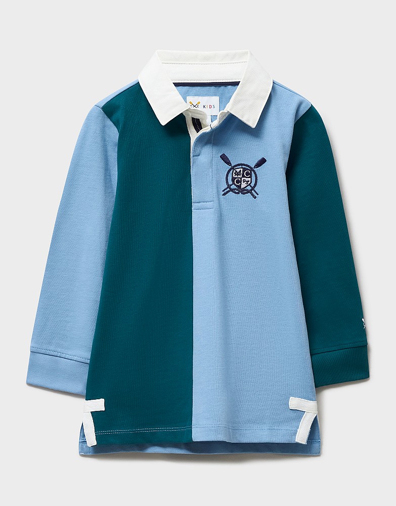 Cotton Long-Sleeve Two-Tone Rugby Shirt in Blue & Green