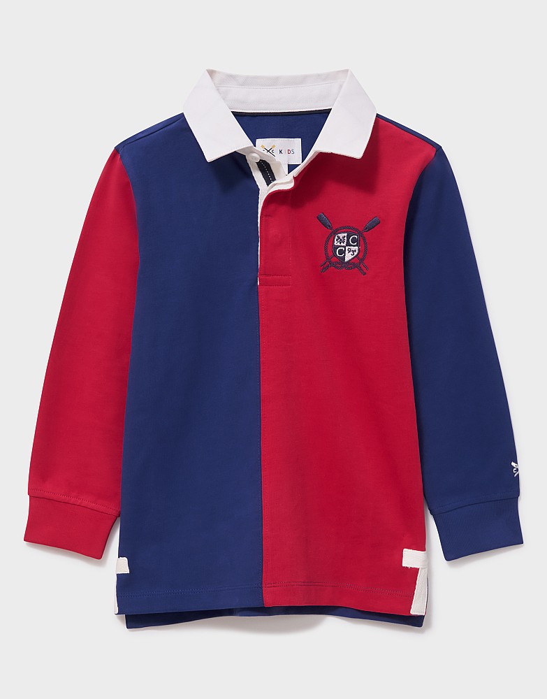 Cotton Long-Sleeve Two-Tone Rugby Shirt in Red & Blue