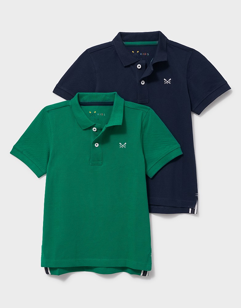 2-Pack Cotton Polo Shirts in Dark Blue & Green