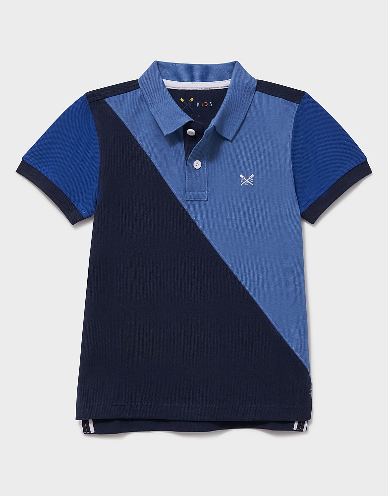 Spliced Cotton Cut-and-Sew Polo Shirt in Blue