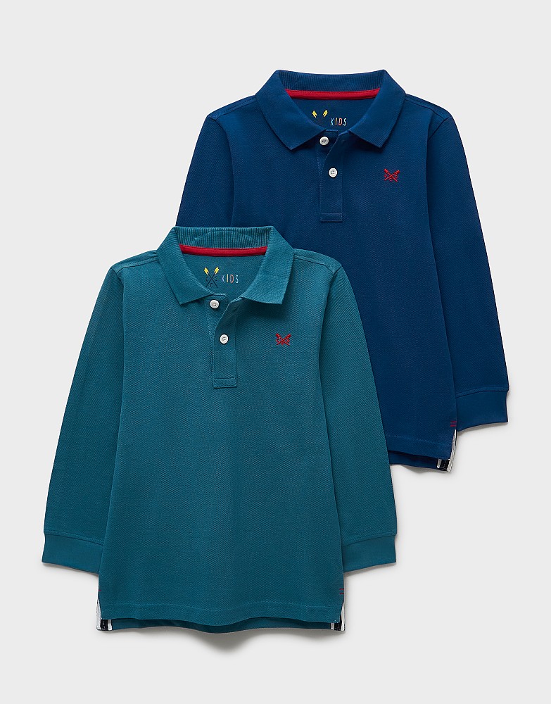2-Pack Cotton Long-Sleeve Polo Shirts in Blue