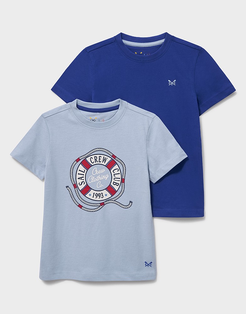 2-Pack Cotton Graphic & Plain Tees in Blue