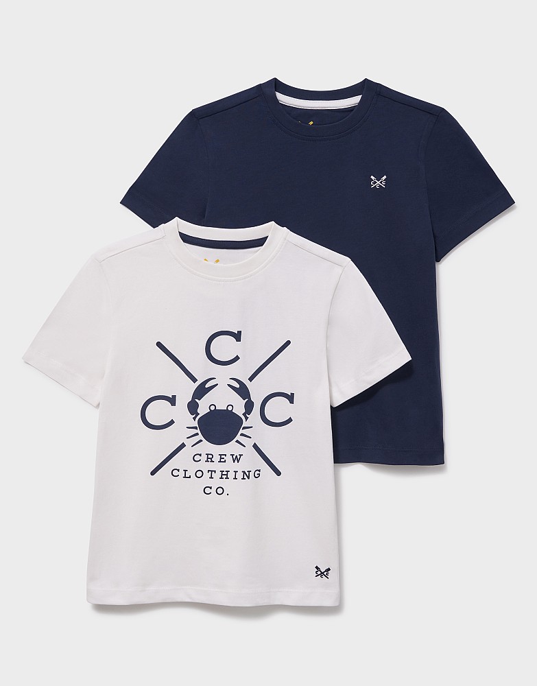 2-Pack Cotton Graphic & Plain Tees in Dark Blue & White