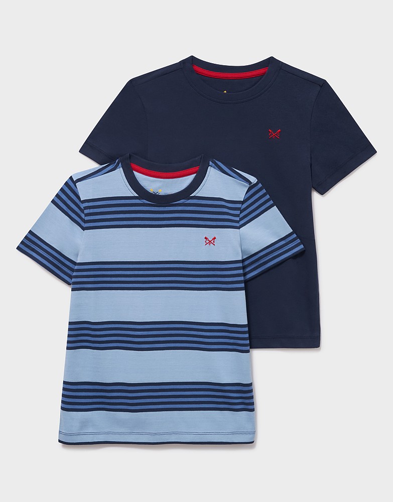 2-Pack Cotton Stripe & Plain Tees in Blue
