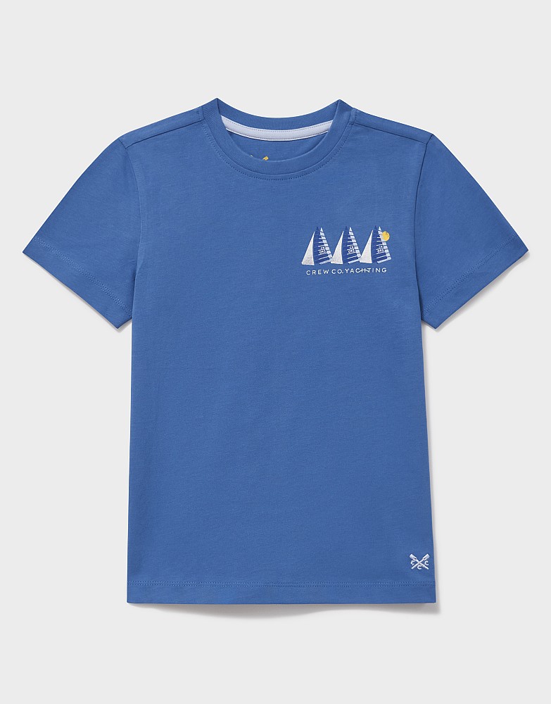 Cotton Short-Sleeve Yacht Graphic T-Shirt in Blue